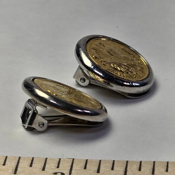 Vintage Earrings Clip On French Republic Coin Medallion Jewelry Parisian Chic - Picture 3 of 8